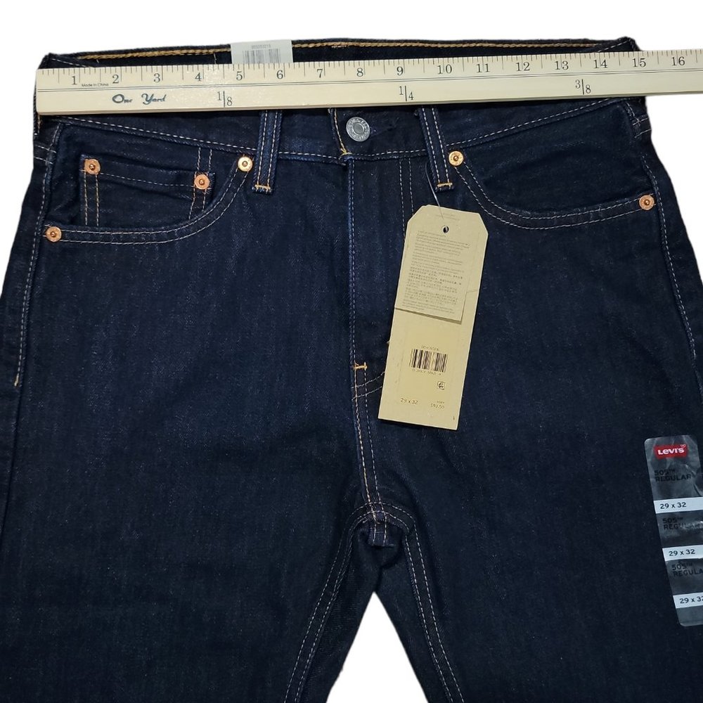 Levis 505 Mens Rinse Dark Wash Jeans Straight Leg Sz 29x32 - Picture 11 of 13